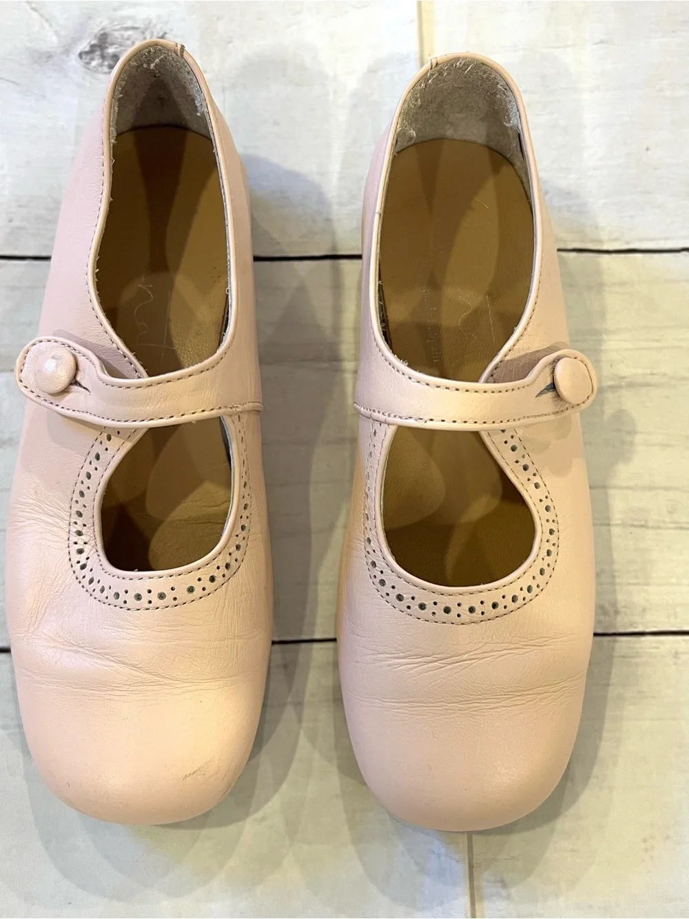 Papanatas Mary Jane Leather Flats in Light Pink